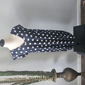 ellos Navy and White Polka Dot Double V-Neck Tunic NWT